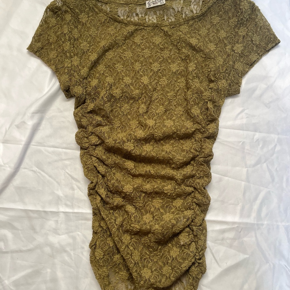 Free People Green Floral Lace Shirt | Size XXS